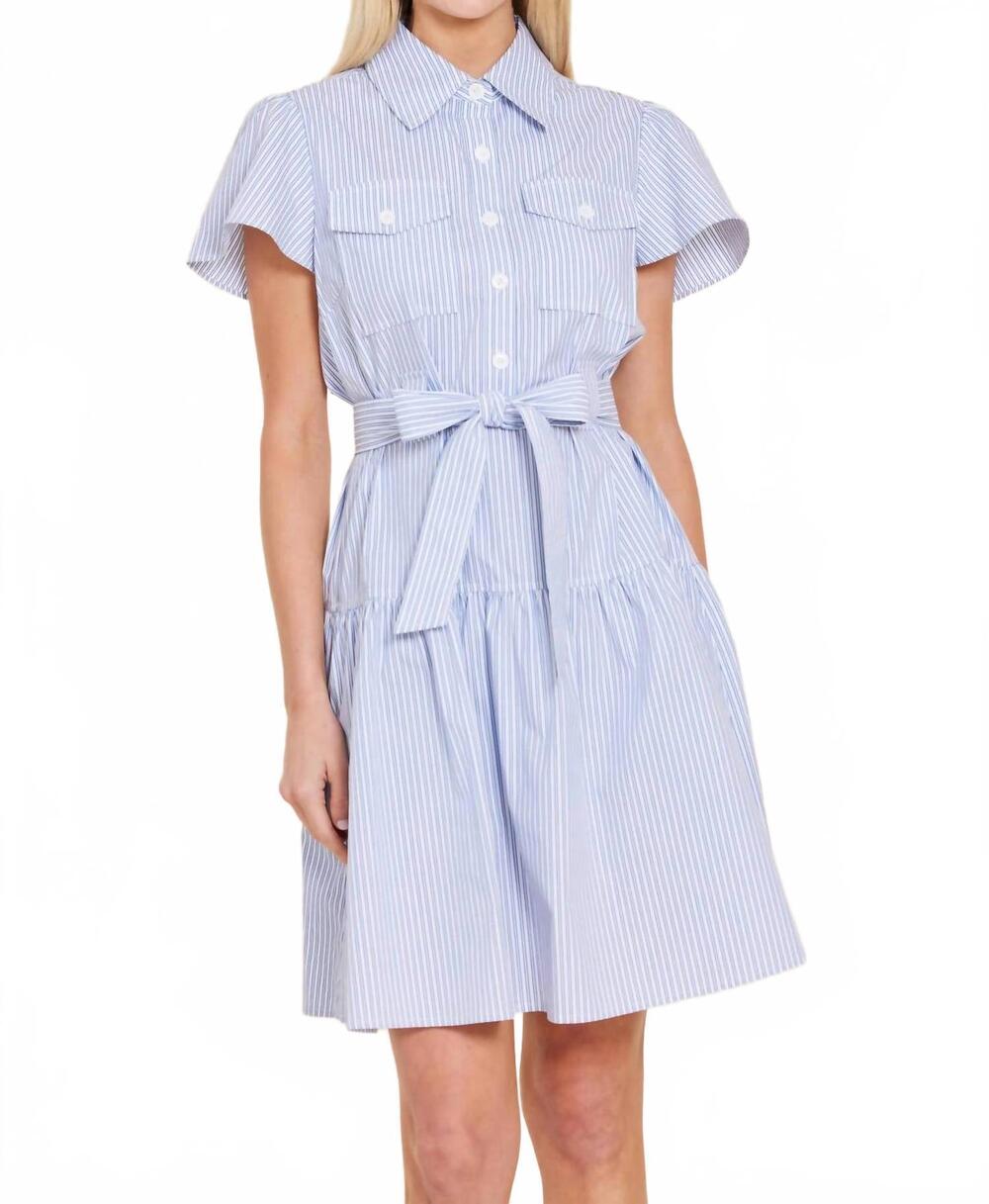 NEW DOLCE CABO stripe belted mini dress in blue multi